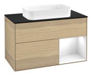 Тумба під раковину Villeroy & Boch Finion 100х50,1 см із підсвічуванням МДФ шпон дуба/скло чорне матове F662GFPC