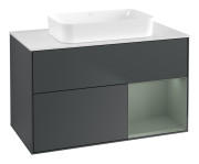 Тумба під раковину Villeroy & Boch Finion 100х50,1 см із підсвічуванням МДФ темно-синій матовий лак/скло біле матове F661GMHG