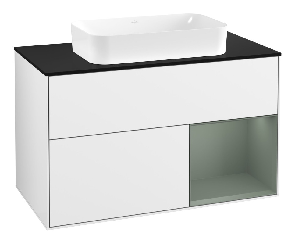 Тумба под раковину Villeroy & Boch Finion 100х50,1 см с подсветкой МДФ глянцевый белый лак/стекло черное матовое F662GMGF
