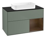 Тумба под раковину Villeroy & Boch Finion 100х50,1 см с подсветкой МДФ оливковый матовый лак/стекло черное матовое F662GNGM