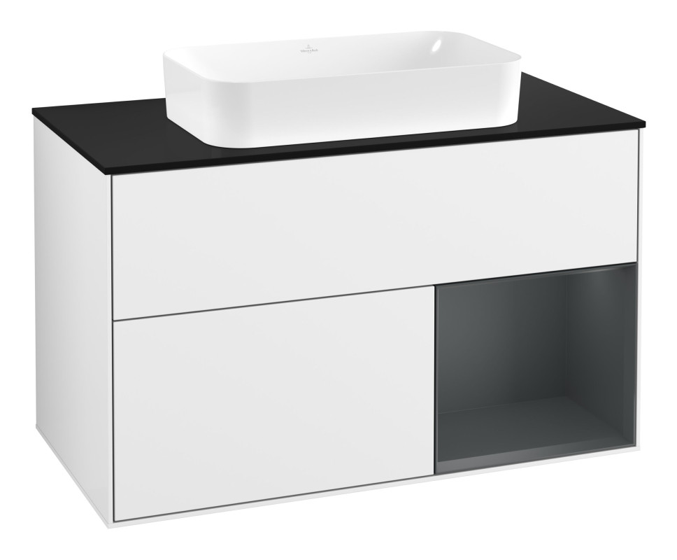 Тумба під раковину Villeroy & Boch Finion 100х50,1 см з підсвіткою МДФ білий глянцевий лак/скло чорне матове F662HGGF