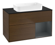 Тумба под раковину Villeroy & Boch Finion 100х50,1 см с подсветкой МДФ шпон грецкого ореха/стекло черное матовое F662HGGN