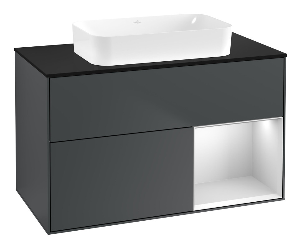 Тумба под раковину Villeroy & Boch Finion 100х50,1 см с подсветкой МДФ темно-синий матовый лак/стекло черное матовое F662MTHG