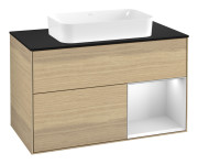 Тумба под раковину Villeroy & Boch Finion 100х50,1 см с подсветкой МДФ шпон дуба/стекло черное матовое F662MTPC