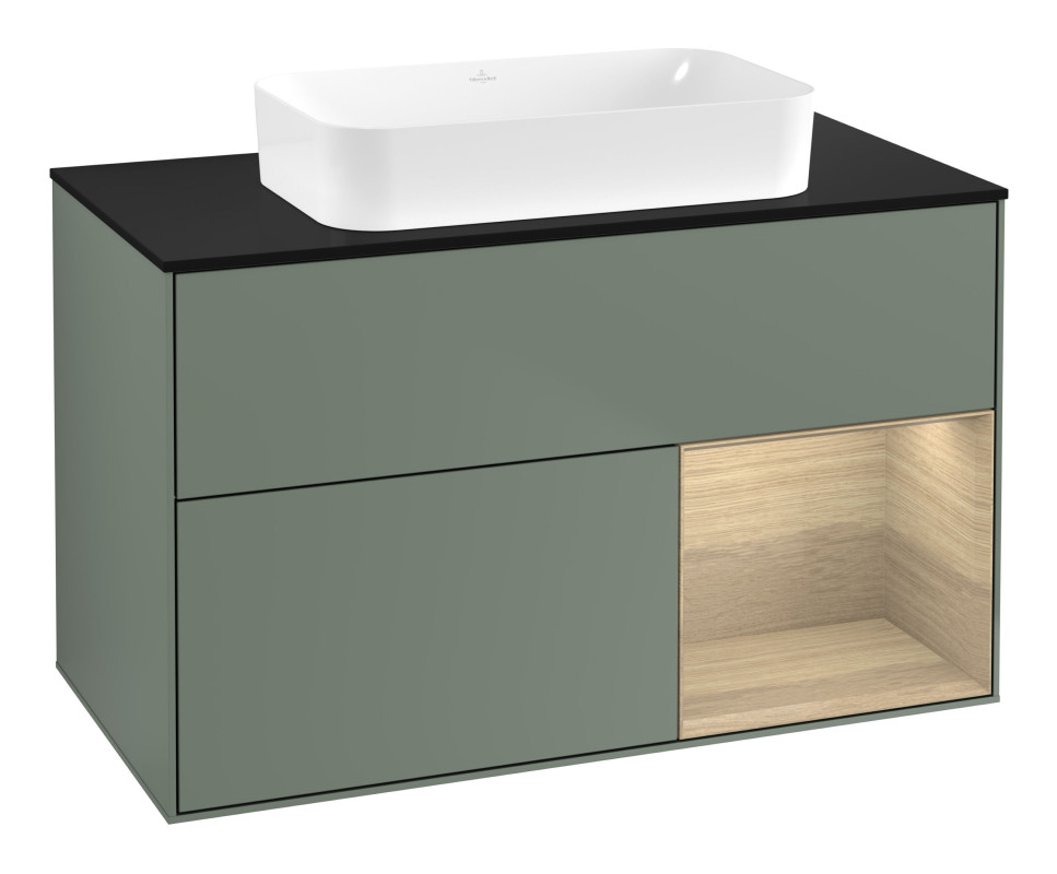 Тумба под раковину Villeroy & Boch Finion 100х50,1 см с подсветкой МДФ оливковый матовый лак/стекло черное матовое F662PCGM
