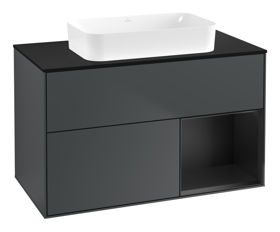 Тумба под раковину Villeroy & Boch Finion 100х50,1 см с подсветкой МДФ темно-синий матовый лак/стекло черное матовое F662PDHG