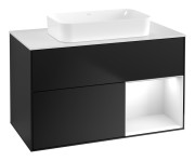 Тумба под раковину Villeroy & Boch Finion 100х50,1 см с подсветкой МДФ черный матовый лак/стекло белое матовое G661GFPD