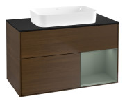Тумба под раковину Villeroy & Boch Finion 100х50,1 см с подсветкой МДФ шпон грецкого ореха/стекло черное матовое F662GMGN