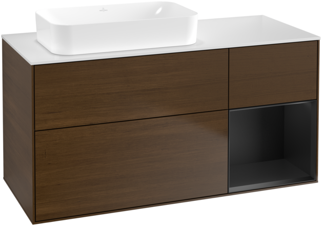 Тумба под раковину Villeroy & Boch Finion 120х50,1 см с подсветкой МДФ шпон грецкого ореха/стекло белое матовое F691PDGN