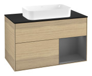 Тумба под раковину Villeroy & Boch Finion 100х50,1 см с подсветкой МДФ шпон дуба/стекло черное матовое F662GKPC