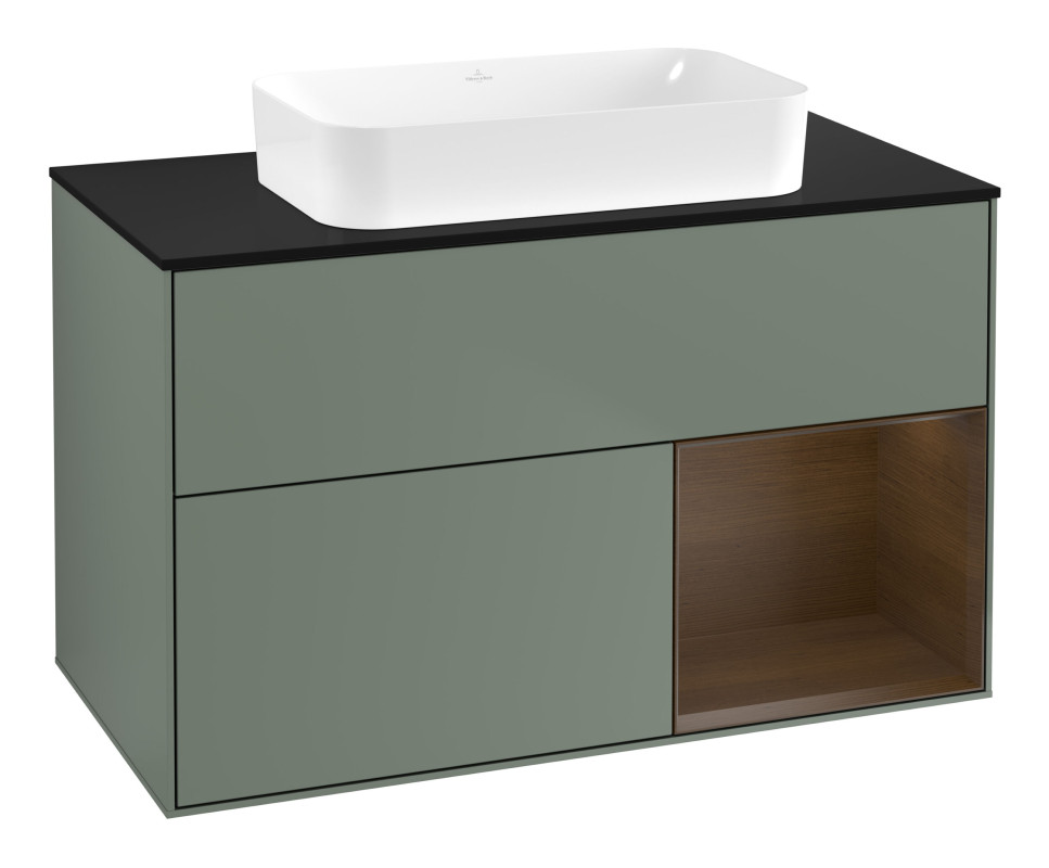 Тумба под раковину Villeroy & Boch Finion 100х50,1 см с подсветкой МДФ оливковый матовый лак/стекло черное матовое F662GNGM
