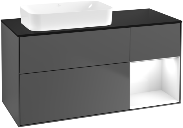 Тумба під раковину Villeroy & Boch Finion 120х50,1 см з підсвічуванням антрацит матовий лак/скло чорне матове F692GFGK