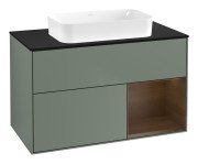 Тумба под раковину Villeroy & Boch Finion 100х50,1 см с подсветкой МДФ оливковый матовый лак/стекло черное матовое F662GNGM