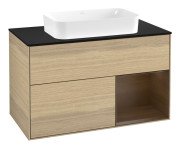 Тумба під раковину Villeroy & Boch Finion 100х50,1 см із підсвічуванням МДФ шпон дуба/скло чорне матове F662GNPC