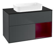 Тумба под раковину Villeroy & Boch Finion 100х50,1 см с подсветкой МДФ темно-синий матовый лак/стекло черное матовое F662HBHG