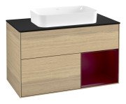 Тумба під раковину Villeroy & Boch Finion 100х50,1 см із підсвічуванням МДФ шпон дуба/скло чорне матове F662HBPC