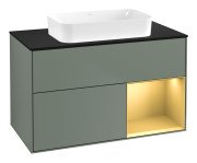 Тумба под раковину Villeroy & Boch Finion 100х50,1 см с подсветкой МДФ оливковый матовый лак/стекло черное матовое F662HFGM