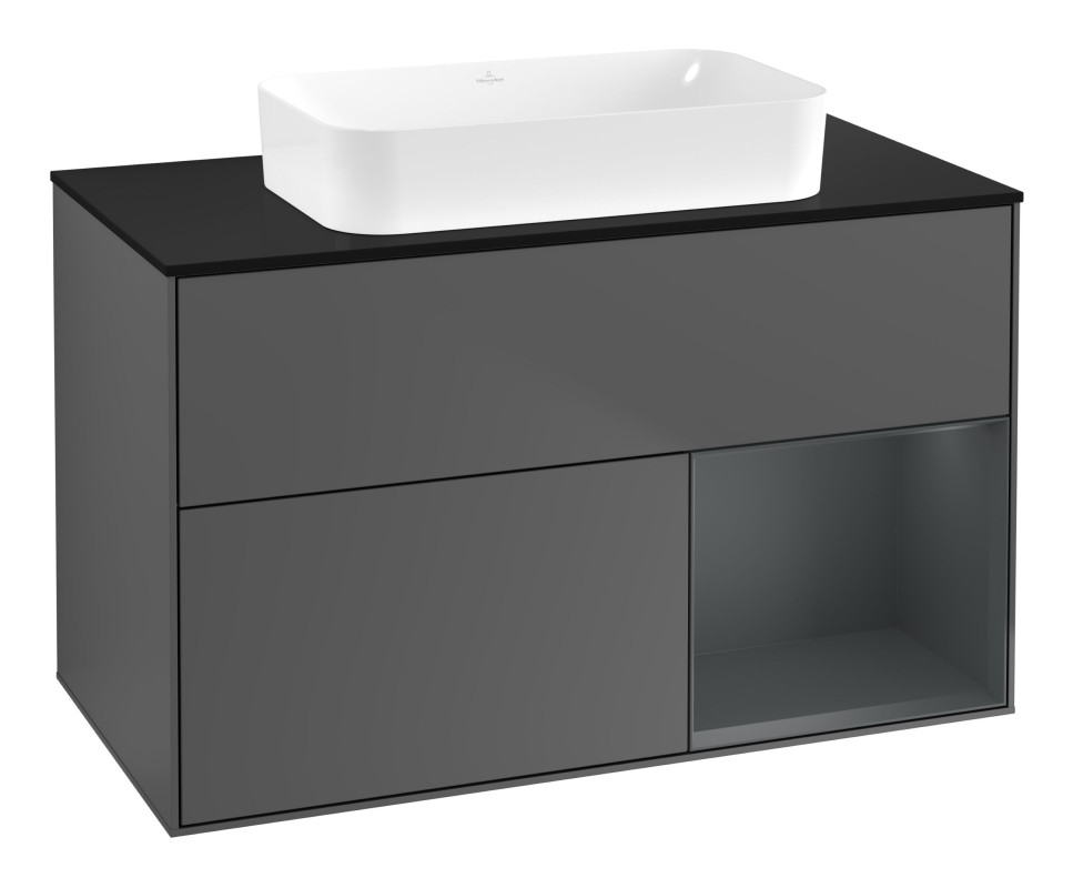 Тумба под раковину Villeroy & Boch Finion 100х50,1 см с подсветкой МДФ антрацит матовый лак/стекло черное матовое F662HGGK