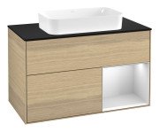 Тумба под раковину Villeroy & Boch Finion 100х50,1 см с подсветкой МДФ шпон дуба/стекло черное матовое F662MTPC