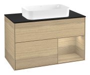 Тумба під раковину Villeroy & Boch Finion 100х50,1 см із підсвічуванням МДФ шпон дуба/скло чорне матове F662PCPC