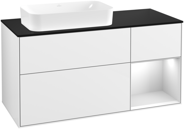 Тумба під раковину Villeroy & Boch Finion 120х50,1 см з підсвіткою МДФ білий глянцевий лак/скло чорне матове F692MTGF