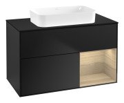 Тумба под раковину Villeroy & Boch Finion 100х50,1 см с подсветкой МДФ черный матовый лак/стекло черное матовое F662PCPD