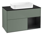 Тумба під раковину Villeroy & Boch Finion 100х50,1 см із підсвічуванням МДФ оливковий матовий лак/скло чорне матове F662PDGM