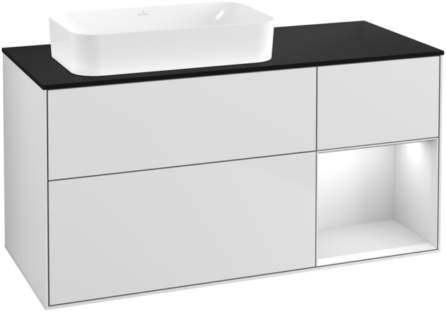 Тумба під раковину Villeroy & Boch Finion 120х50,1 см із підсвічуванням МДФ білий матовий лак/скло чорне матове F692MTMT