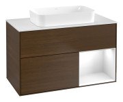 Тумба под раковину Villeroy & Boch Finion 100х50,1 см с подсветкой МДФ шпон грецкого ореха/стекло белое матовое G661GFGN