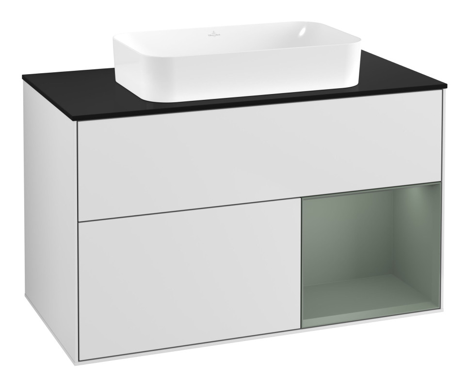 Тумба под раковину Villeroy & Boch Finion 100х50,1 см с подсветкой МДФ белый матовый лак/стекло черное матовое F662GMMT