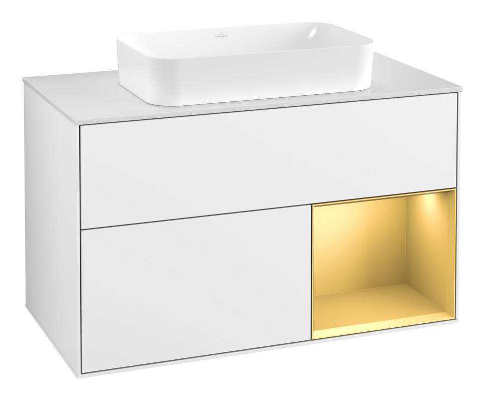 Тумба под раковину Villeroy & Boch Finion 100х50,1 см с подсветкой МДФ глянцевый белый лак/стекло белое матовое G661HFGF