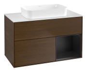 Тумба под раковину Villeroy & Boch Finion 100х50,1 см с подсветкой МДФ шпон грецкого ореха/стекло белое матовое G661PDGN