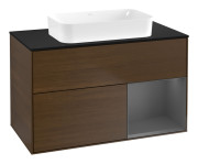 Тумба под раковину Villeroy & Boch Finion 100х50,1 см с подсветкой МДФ шпон грецкого ореха/стекло черное матовое G662GKGN