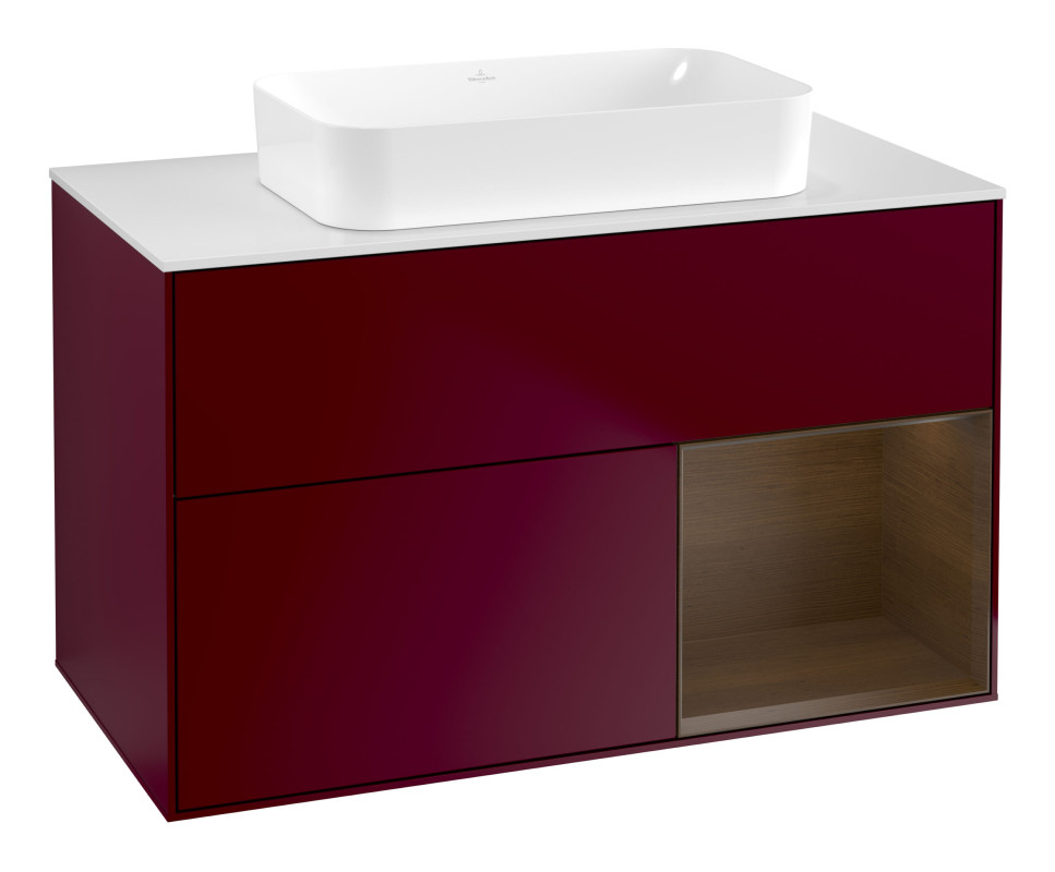 Тумба под раковину Villeroy & Boch Finion 100х50,1 см с подсветкой МДФ пион матовый лак/стекло белое матовое G661GNHB