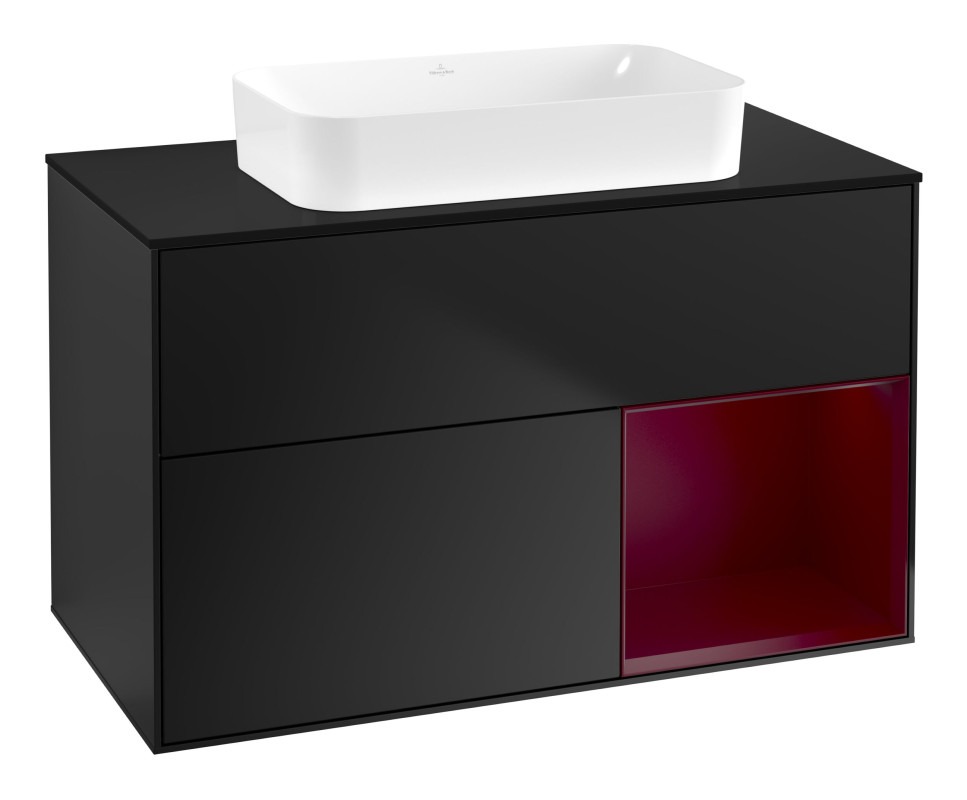 Тумба під раковину Villeroy & Boch Finion 100х50,1 см із підсвічуванням МДФ чорний матовий лак/скло чорне матове G662HBPD
