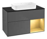 Тумба под раковину Villeroy & Boch Finion 100х50,1 см с подсветкой МДФ антрацит матовый лак/стекло черное матовое G662HFGK