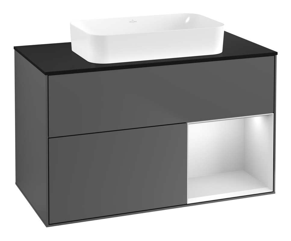 Тумба под раковину Villeroy & Boch Finion 100х50,1 см с подсветкой МДФ антрацит матовый лак/стекло черное матовое G662MTGK