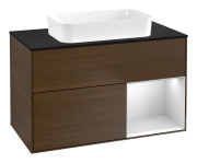 Тумба под раковину Villeroy & Boch Finion 100х50,1 см с подсветкой МДФ шпон грецкого ореха/стекло черное матовое G662MTGN