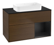 Тумба під раковину Villeroy & Boch Finion 100х50,1 см із підсвічуванням МДФ шпон волоського горіха/скло чорне матове G662PDGN