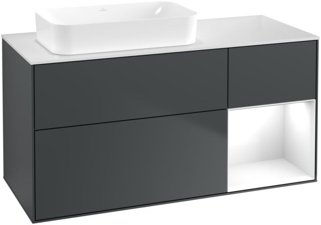 Тумба под раковину Villeroy & Boch Finion 120х50,1 см с подсветкой МДФ темно-синий матовый лак/стекло белое матовое F691GFHG