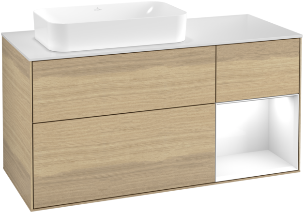 Тумба под раковину Villeroy & Boch Finion 120х50,1 см с подсветкой МДФ шпон дуба/стекло белое матовое F691GFPC