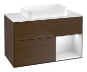Тумба под раковину Villeroy & Boch Finion 100х50,1 см с подсветкой МДФ шпон грецкого ореха/стекло белое матовое G661MTGN