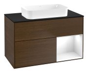 Тумба під раковину Villeroy & Boch Finion 100х50,1 см із підсвічуванням МДФ шпон волоського горіха/скло чорне матове G662GFGN