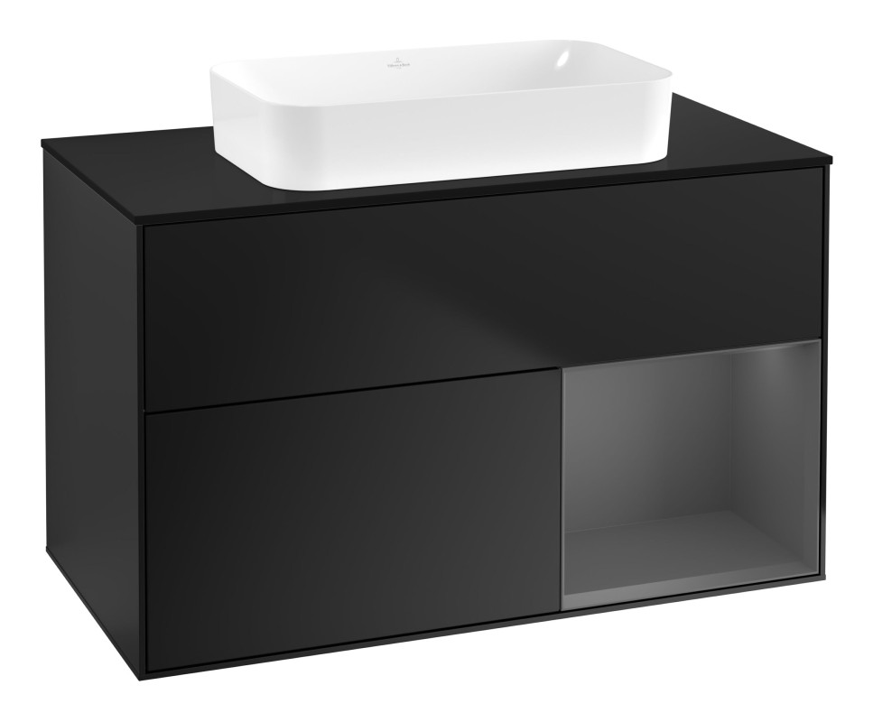 Тумба під раковину Villeroy & Boch Finion 100х50,1 см із підсвічуванням МДФ чорний матовий лак/скло чорне матове G662GKPD