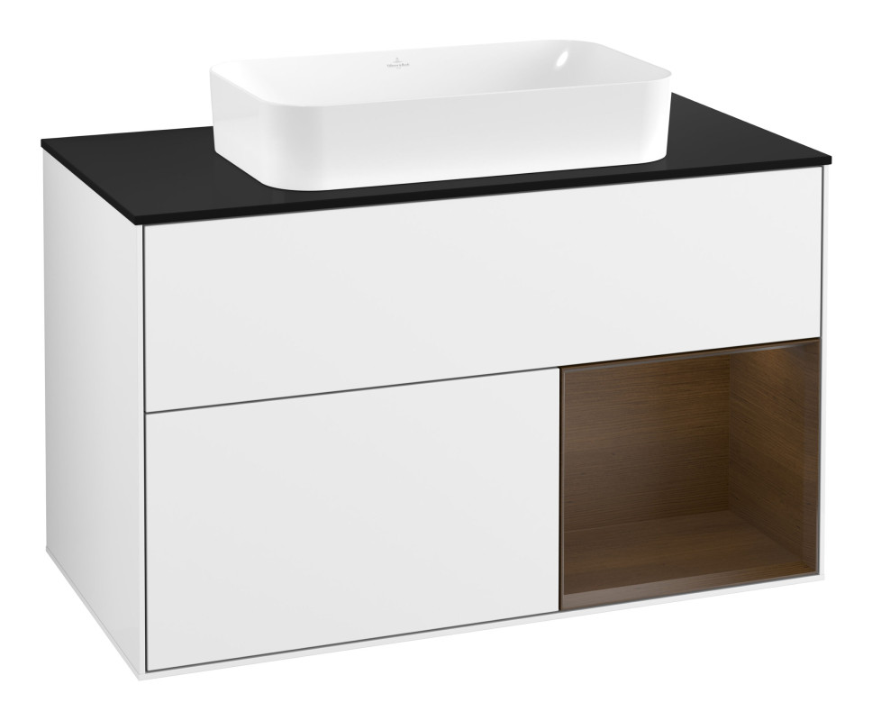 Тумба під раковину Villeroy & Boch Finion 100х50,1 см з підсвіткою МДФ білий глянцевий лак/скло чорне матове G662GNGF