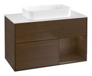 Тумба под раковину Villeroy & Boch Finion 100х50,1 см с подсветкой МДФ шпон грецкого ореха/стекло белое матовое G661GNGN