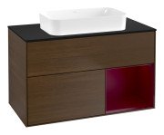 Тумба под раковину Villeroy & Boch Finion 100х50,1 см с подсветкой МДФ шпон грецкого ореха/стекло черное матовое G662HBGN