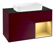 Тумба під раковину Villeroy & Boch Finion 100х50,1 см з підсвічуванням МДФ півонія матовий лак/скло чорне матове G662HFHB