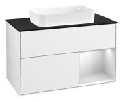 Тумба под раковину Villeroy & Boch Finion 100х50,1 см с подсветкой МДФ глянцевый белый лак/стекло черное матовое G662MTGF
