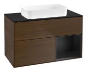 Тумба под раковину Villeroy & Boch Finion 100х50,1 см с подсветкой МДФ шпон грецкого ореха/стекло черное матовое G662PDGN